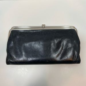 Women’s black leather HOBO clutch wallet